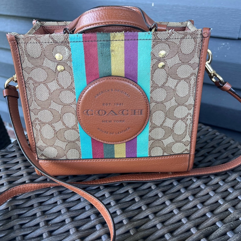 Coach Brown Crossbody Bag with Monogram and Leather Accents